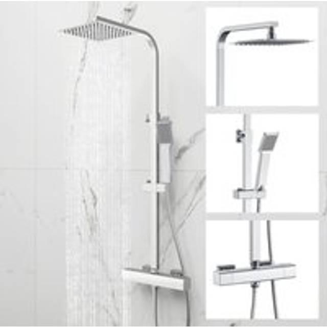 SKY Bathroom Thermostatic Mixer Shower Set Chrome Large Square Bar Exposed Valve Twin Head