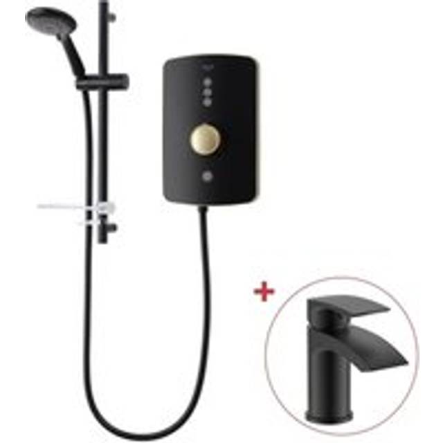 Amala Metallic 9.5kW Brushed Copper Electric Shower Matt Black + Tap - Triton
