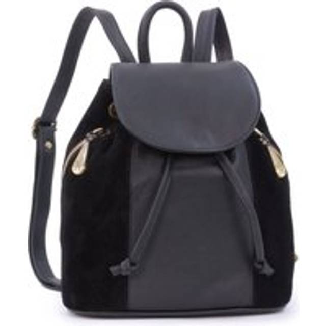 Pixie Small Suede And Leather Drawstring Backpack - Black