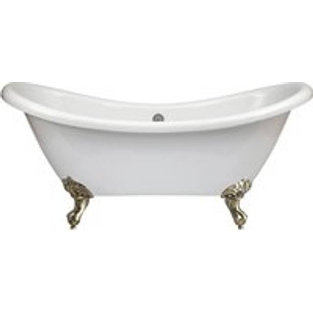 Milano Legend - White 1750mm x 730mm Traditional Bathroom Double Ended Freestanding Slipper Bath with Feet - Brushed Gold Ball & Claw Feet
