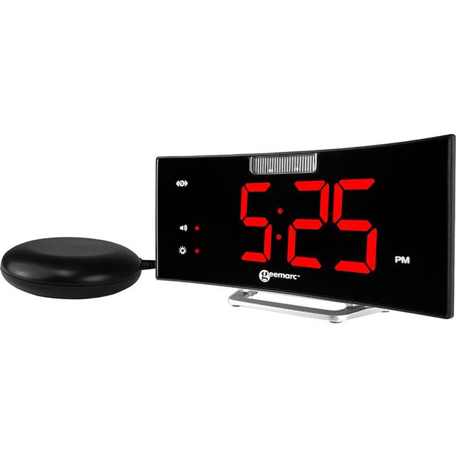 Geemarc Telecom Geemarc Wake 'n' Shake Curve, Loud Alarm Clock with Vibrating Shaker Pad, Extra Bright Flashing Light and USB Charger-UK Version,