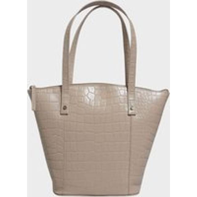'MELANIE' Croc Real Leather Unlined Bucket Bag - Nude - One Size
