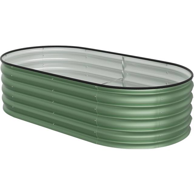 Living and Home Light Green Oval Galvanised Steel Raised Garden Bed 160 x 42cm - 42 x 160 x 80cm