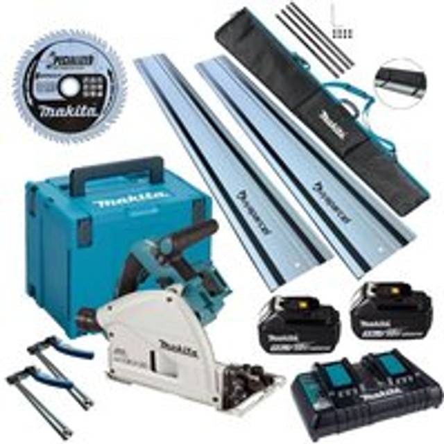 Makita DSP600PT2 36v Twin 18v Brushless Plunge Saw 2x1.5m Guide Rail Clamp Blade