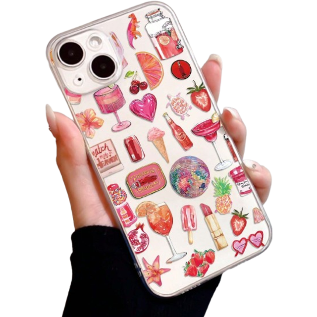 SHEIN Apple Stickers 1pc Disco Ball Lamp, Cocktail Fruit Pattern Transparent Anti-Fingerprint TPU Phone Case Compatible With IPhone 13, IPhone 11, IPhone 14