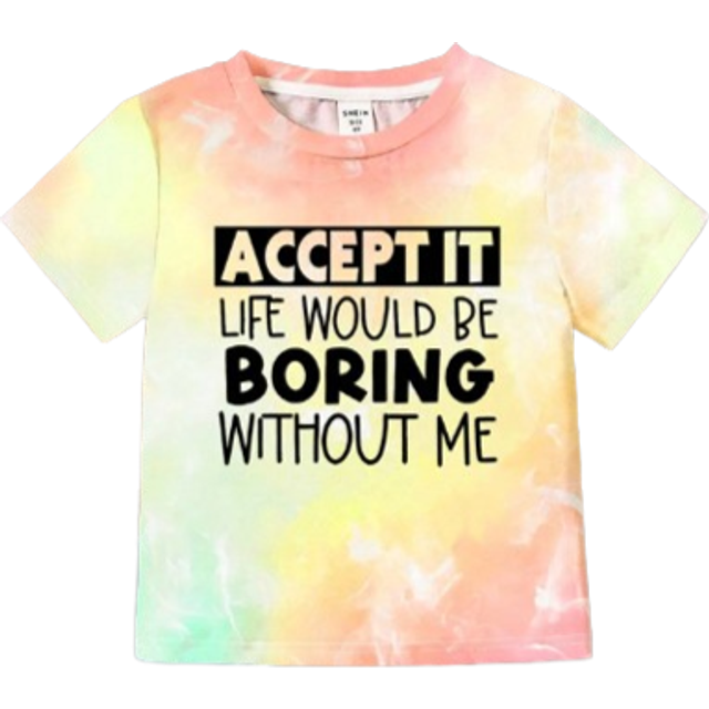 SHEIN Young Girl Tie-Dye Slogan T-Shirt, Casual Basic Short Sleeve Round Neck Tee Suitable For Summer