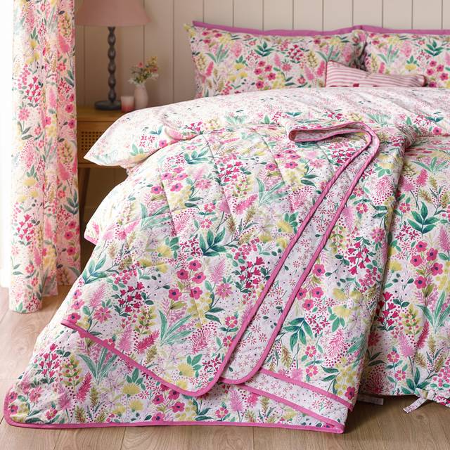 Tilly Floral Fully Reversible Bedspread - Pink