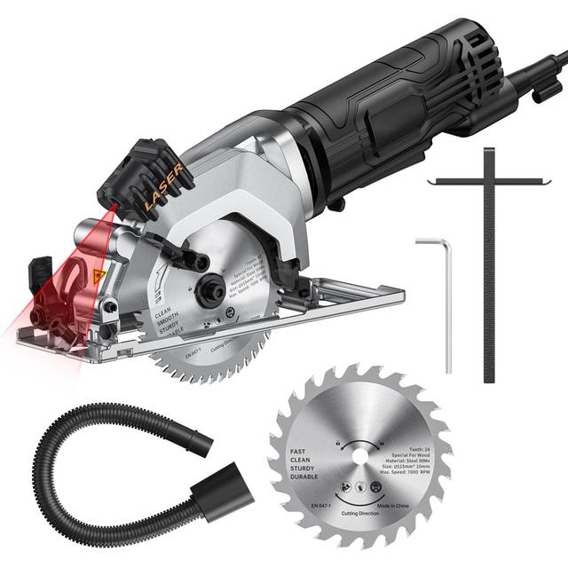 (EU Plug) Mini Circular Saw 4.Amp 4-1/2 Inch Compact Circular Saw 3500RPM Electric Circular Saws with Laser