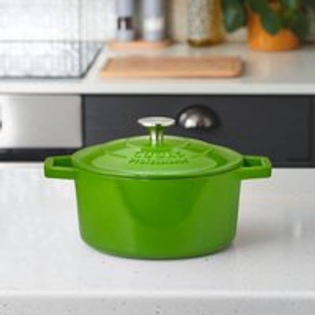 Cooks Professional Cast Iron Casserole w/ Lid 20cm, 2.8L Graduated Green, Green