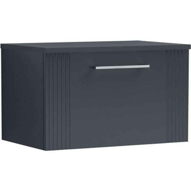 Retro 1 Drawer Wall Hung Vanity Unit with Colour Coordinating Worktop - 600mm - Satin Soft Black -Balterley