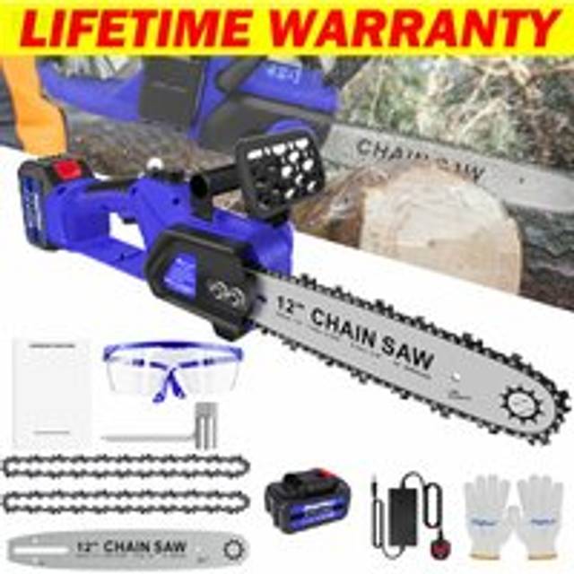 12inch Cordless Handheld Chainsaw Cut Branch Wood Cutting Garden Tree Logging Trimming