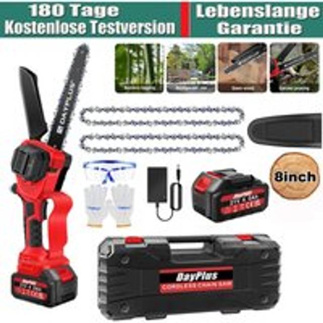 Day Plus - Rechargeable Chainsaw 8 Inch + 4.0Ah Battery & 2 Chain,for Cutting Wood Branches