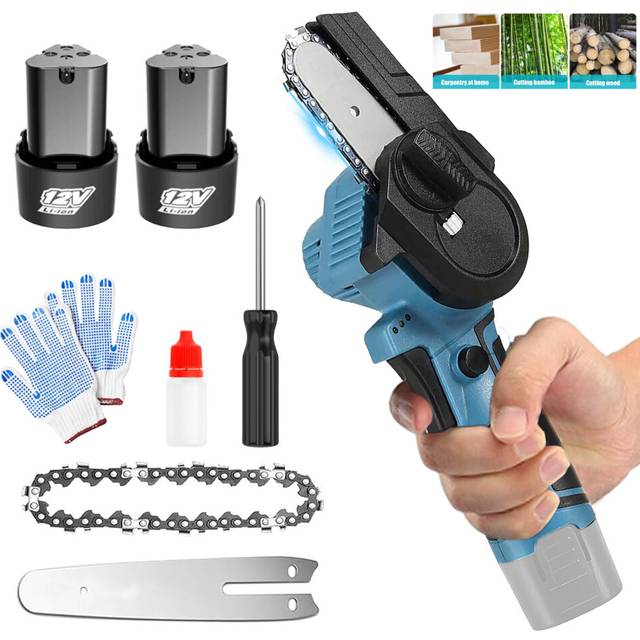 Mini 4'' Cordless Chainsaw x2 Batteries and Charger 2 Chains Chainsaw
