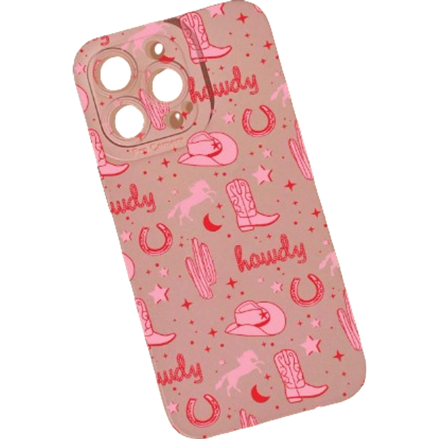 SHEIN Women Cowboy Hat And Boot & Pink Cowgirl Pattern Liquid Silicone Mobile Phone Case, Full-Body Protection Shockproof Anti-Fall TPU Soft Rubber Case Com