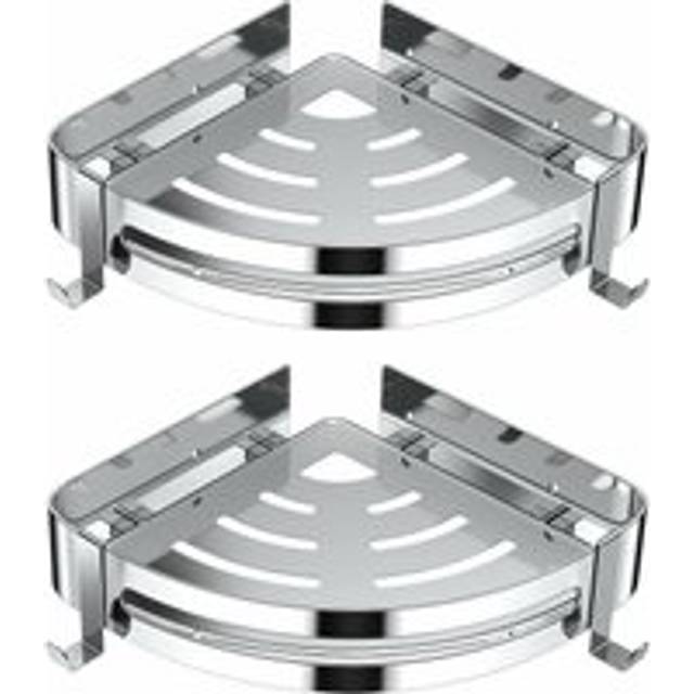 Corner Shower Shelf, No Drilling Bathroom Shelf, 304 Stainless Steel Kitchen Shelf, Shower Organizer with 4 Hooks, Shower Shampoo Holder, 2 Pack