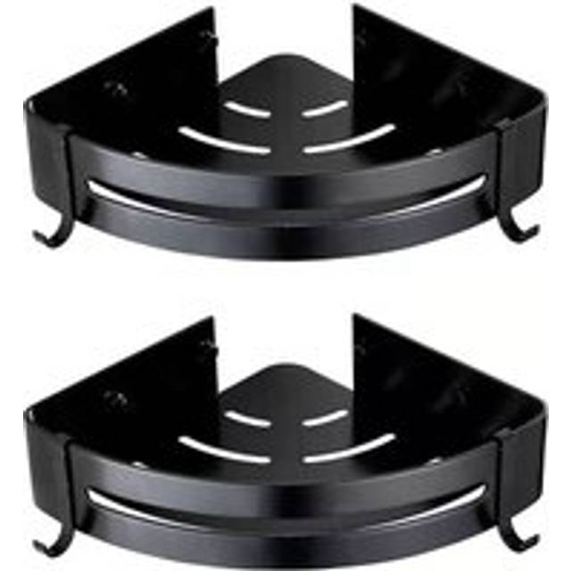 2 Pieces Black Shower Shelf, No Drilling Bathroom Shelf Shower Storage Basket Aluminum Wall Mounted Adhesive Shower Caddy Organizer for Shampoo