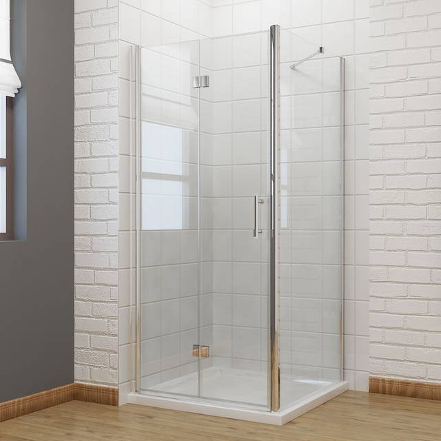 Frameless hinged bifold door 6mm glass shower enclosure side panel tray bathroom