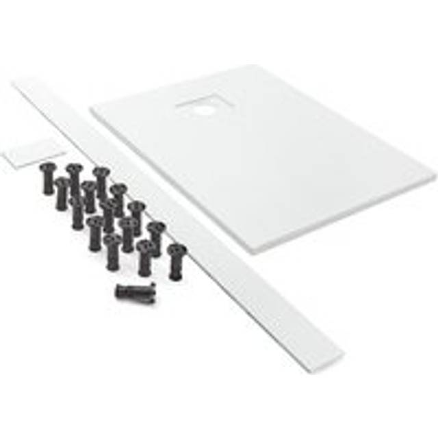 Milano Rasa - 1100mm x 700mm White Textured Slate Effect Rectangular Shower Tray and Fast Flow Waste - With Recessed Riser Kit