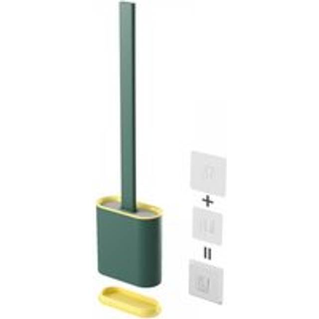 1pc Toilet Brush: Super Hygienic Green Flexible Silicone Toilet Brush, Household Soft Plastic Toilet Brush with Base