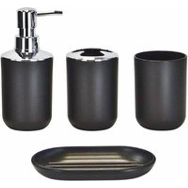 Modern Design 4 Piece Bathroom Accessories Set Lotion Bottles, Toothbrush Holder, Tooth Cup, Soap Dish, Black-Four