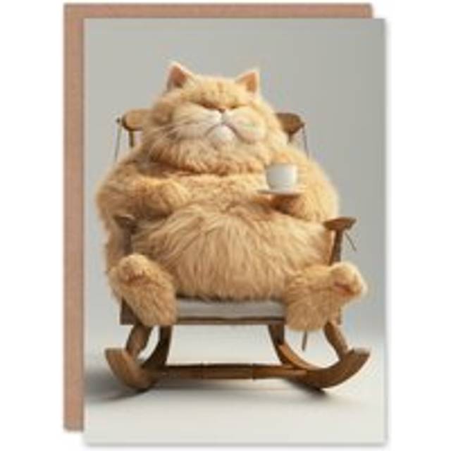 Birthday card chonk cat tea in chair cute fluffy kawaii blank all occasion card