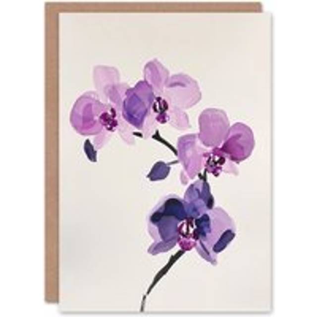 Greeting card purple orchid flower abstract floral watercolour birthday