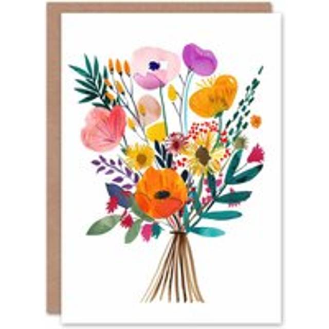 Greeting card colourful floral bouquet abstract watercolour mother's day