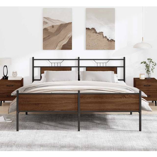 vidaXL Metal Bed Frame without Mattress Brown Oak 180x200 cm Super King