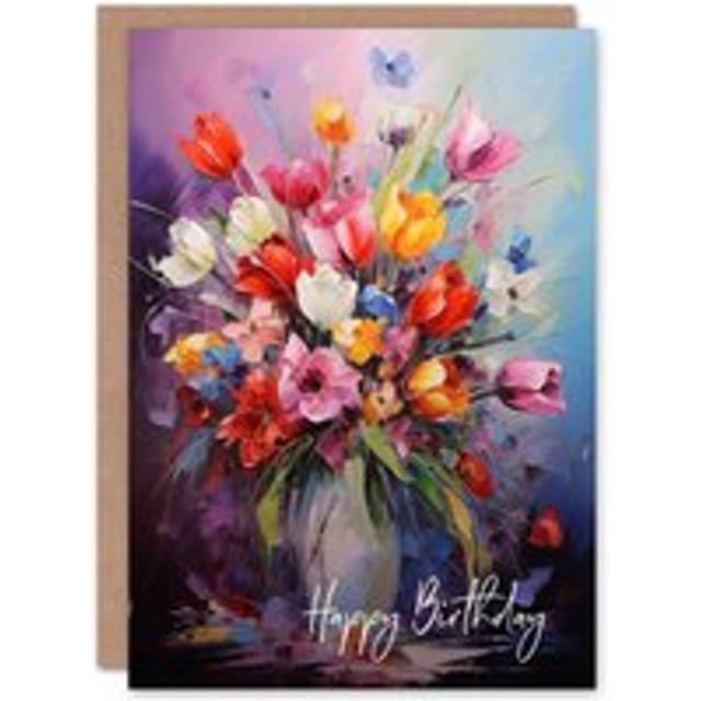 Birthday greeting card colourful flower bouquet vase for her