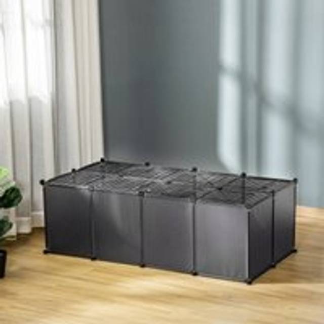 Pawhut Pet Playpen With Door Guinea Pigs Metal Mesh Cage With Mallet Grey
