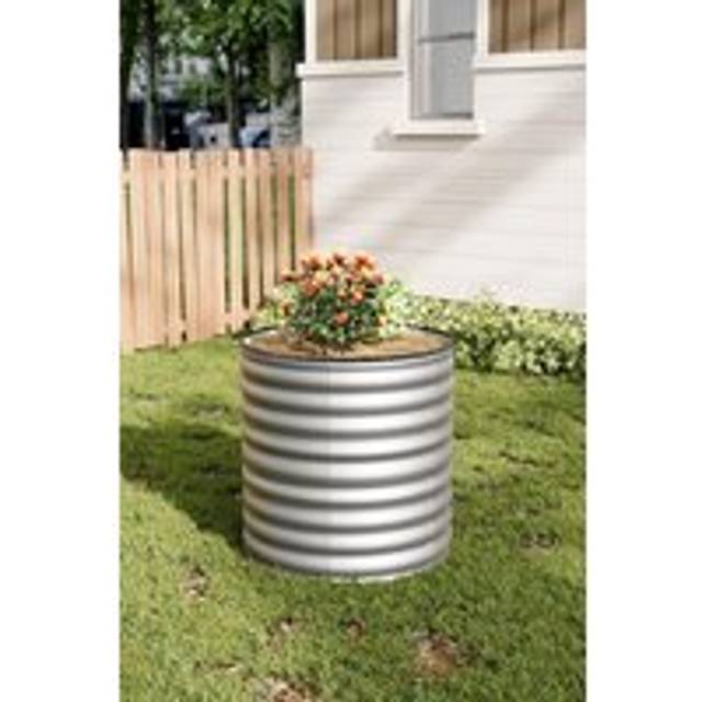 80cm Round Outdoor Galvanized Steel Flower Raised Garden Bed - Silver - One Size