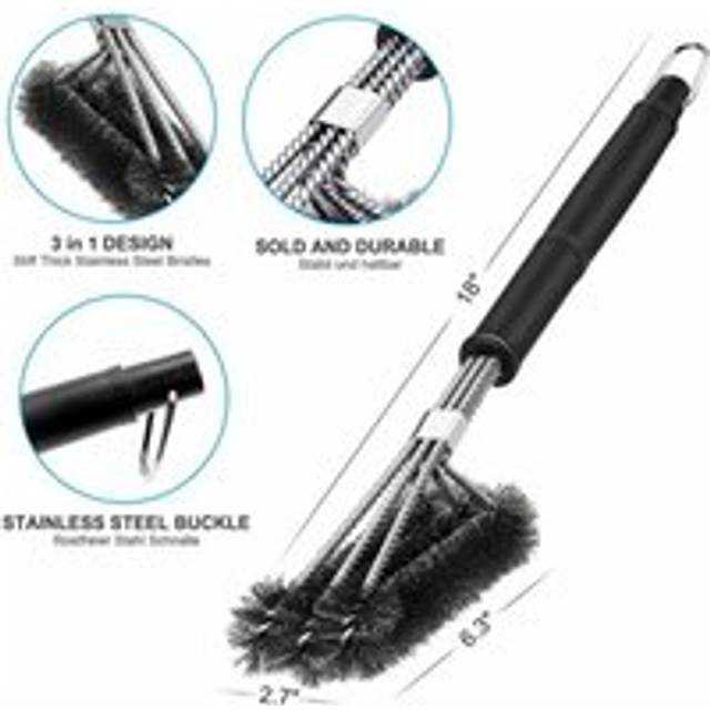 Cyslmuk - Barbecue Brush, 3 in 1 Barbecue Cleaning Brush, Long Handle, Stainless Steel Bristles for Quickly & Effectively Cleaning All Grills