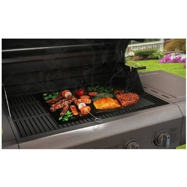 Vinsani 2PC Non-Stick BBQ Rectangle Grill Liner Mat (40 x 33 cm) - Resuable and Dishwasher Safe Cooking Mats - Black