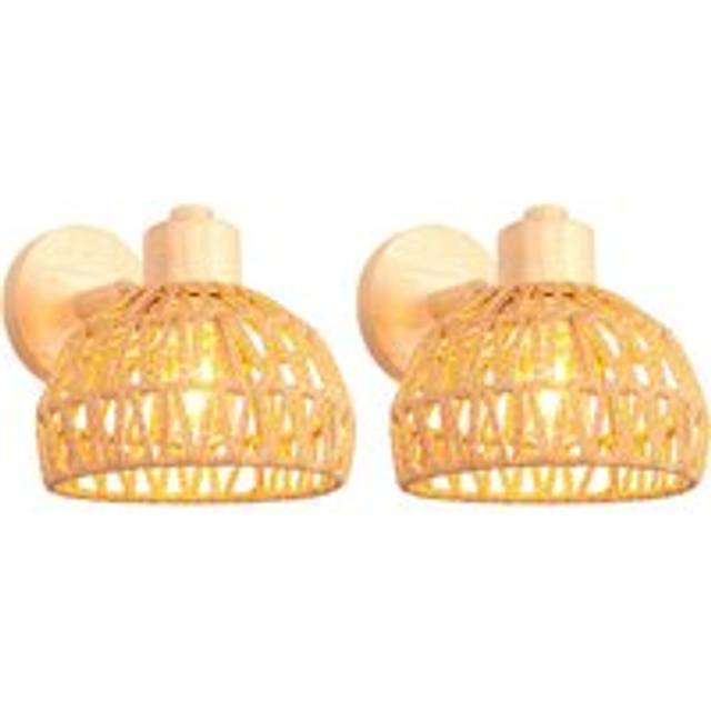 Norcks - 2X) 20CM Indoor Wall Light Adjustable Wood Rattan Wall Lights Retro E27 Vintage Wall Sconce for Bedroom Living Room