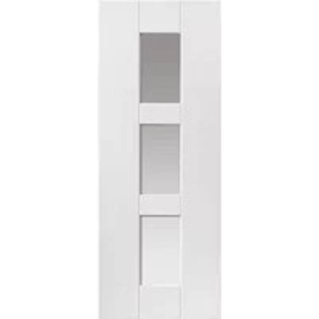 Geo Modern Wide Shaker Style White Interior Door With Central Clear Glazed Panels - Primed - 35 x 1981 x 762mm