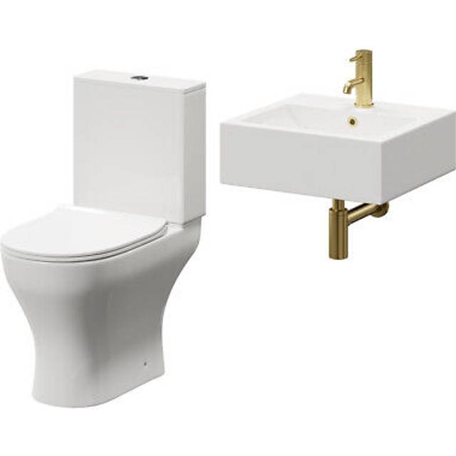Wholesale Domestic Elvas Wall Hung Basin and Toilet Suite including Round Polished Chrome Bottle Trap and Open Back Toilet | White | Ceramic | 470mm