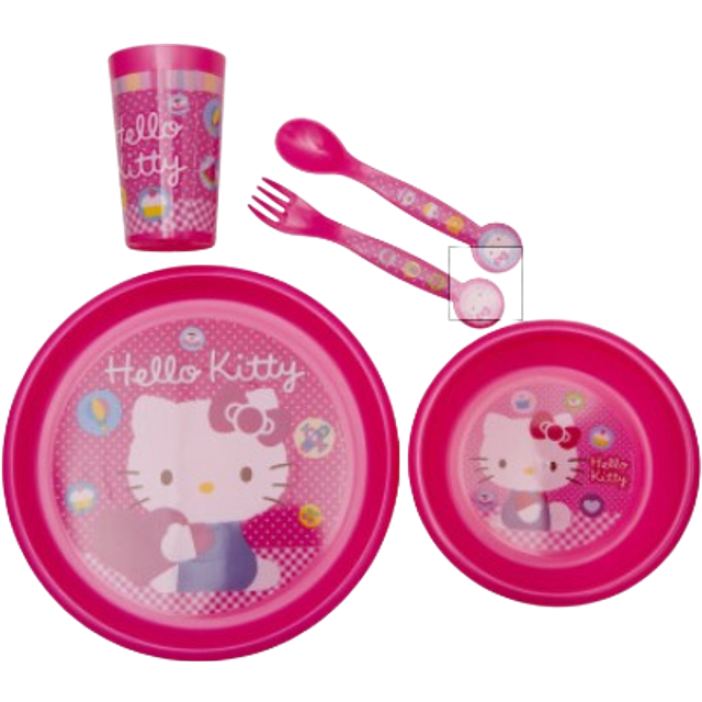 Kids 5 Piece Hello Kitty Dinner Supper Plate Bowl Cup Children's Sets