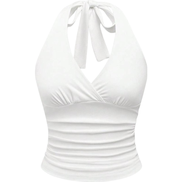 ROMWE Women Solid Color Halter Neck Tie Back Casual Blouse, Everyday Wear