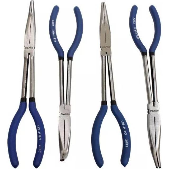 Us Pro 4pc 285mm Long Reach Nose Pliers 11 Straight Bent Angled Plier Set 2093