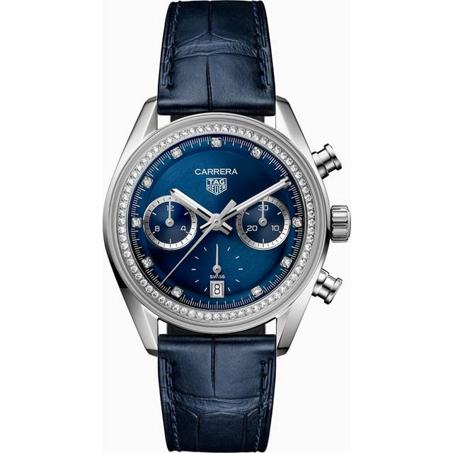 New - TAG Heuer Carrera Chronograph 39mm Watch - Blue Dial - Blue Exotic Leather - Steel Case