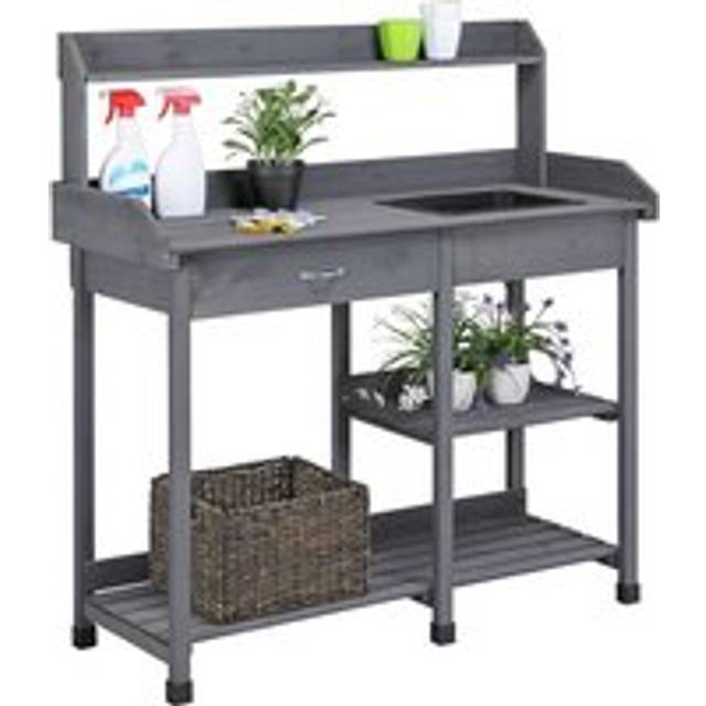 Yaheetech - Garden Potting Bench Outdoor Work Bench with Sink, Gray