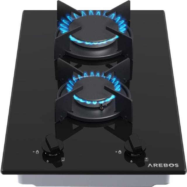 AREBOS gas hob 2 burners | glass ceramic | incl. pan support & ignition fuse
