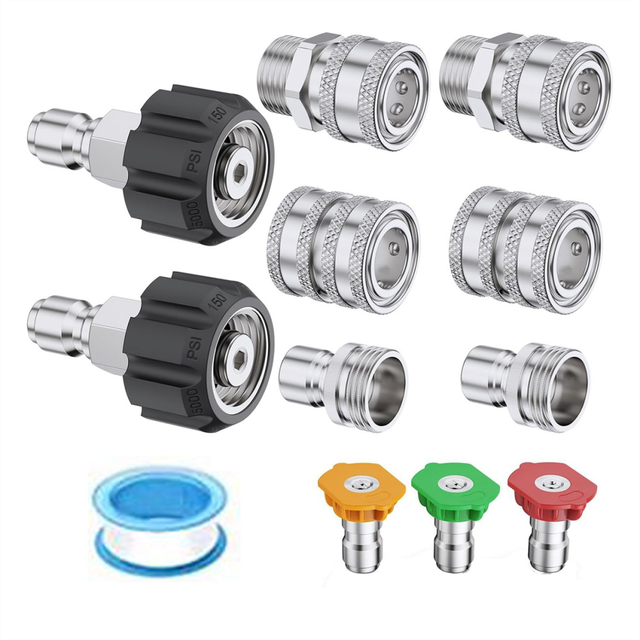 Pressure Washer Adapter Set, Quick Disconnect Kit, M22 Swivel to 3/8Inch Quick Disconnect, 3/4Inch to Quick Disconnect