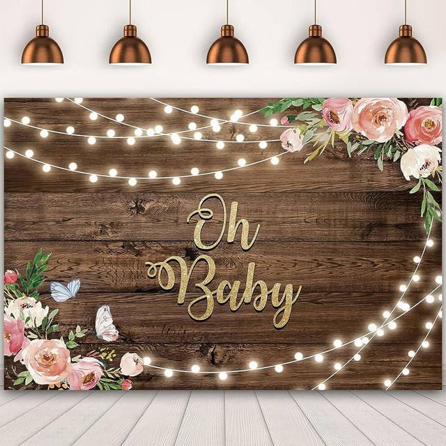 7x6Ft Oh Baby Backdrop for Baby Shower Boy Girl Baby Newborn Pink Flower Wood Plank Backgrounds Event Party Decorations Supplies Photographic