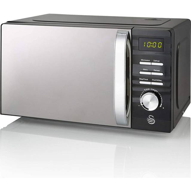 (Black) Swan 700W White Symphony Digital Microwave, 20L Capacity, 5 Microwave Power Levels, Defrost and Reheat Settings, 60 Minute Timer
