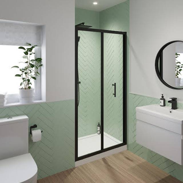 Luxura Bifold Shower Door 900mm with 900 x 900mm Raised Tray - 6mm Black