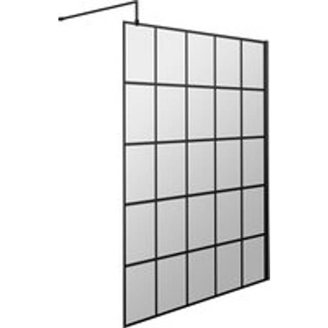 8mm Toughened Safety Glass Black Framed Wetroom Screen with Support Arm - 1400mm Balterley