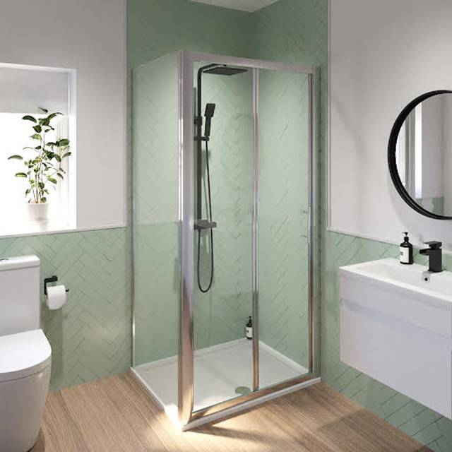 Luxura Bifold Sliding Shower Enclosure 800 x 900mm with Raised Tray and Waste - 6mm