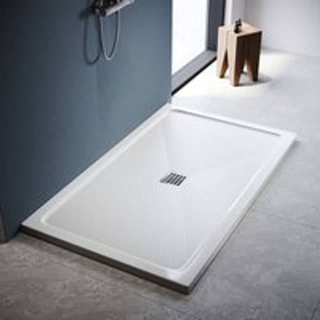 Elegant - Modern Rectangular Shower Tray smc Slate Texture Non-slip Design Shower Enclosure Tray, Stainless Steel Cover, White 1500x900mm