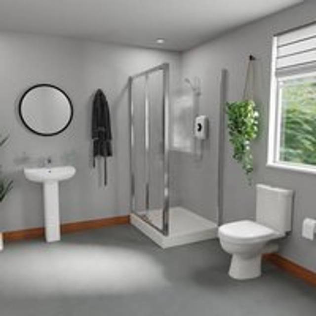 Wholesale Domestic Dixon White 560mm Basin and Sliding Door Shower Enclosure Bathroom Suite including Rectangular Tray | Chrome | 1000mm x 800mm